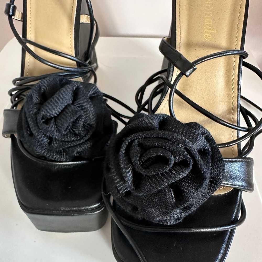 Lemonade black flower strappy platform heels - image 4