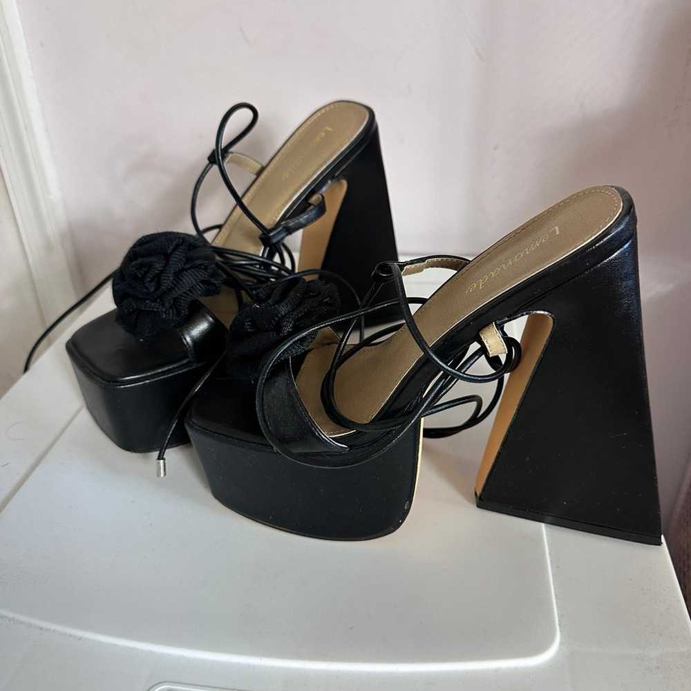 Lemonade black flower strappy platform heels - image 6