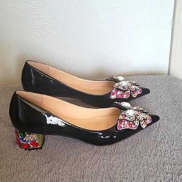 YDN Women Pointed Toe Bow Pump Colorful Rhinestone