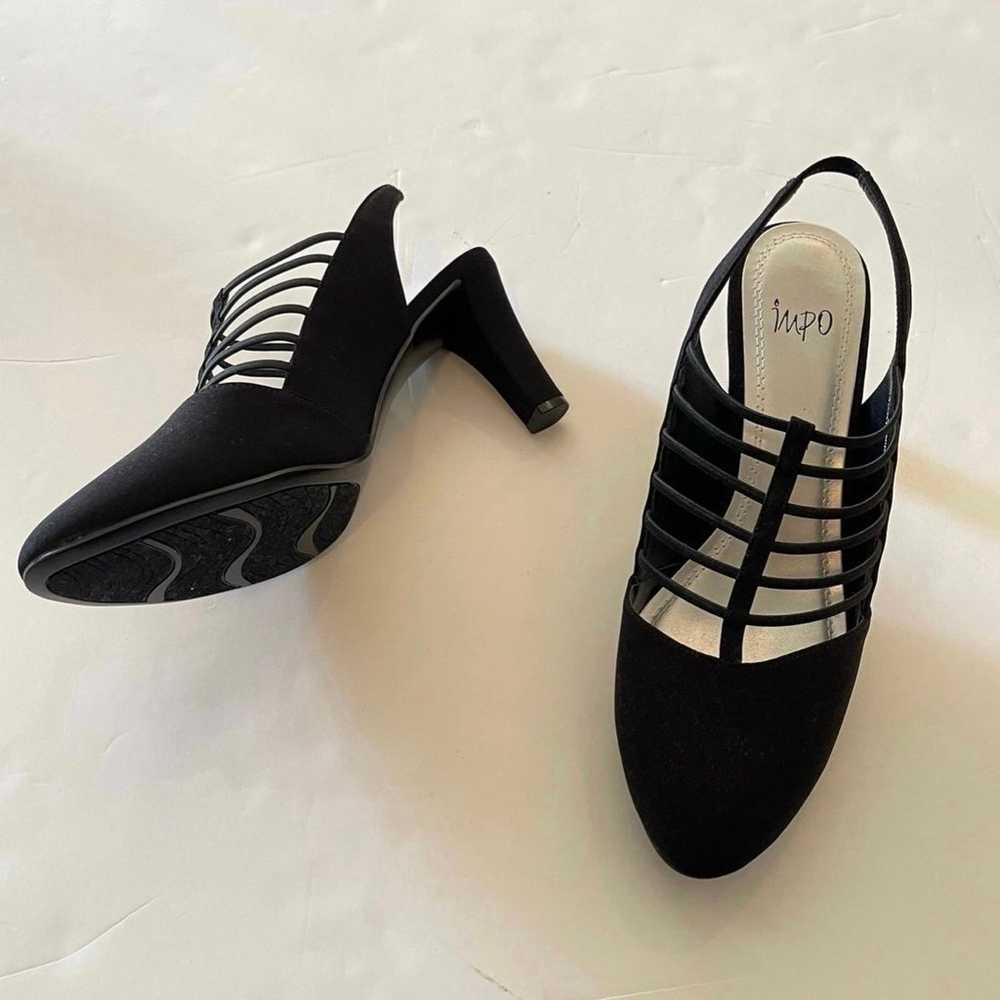 Women’s Black Strappy Elastic Heeled Textile Uppe… - image 1