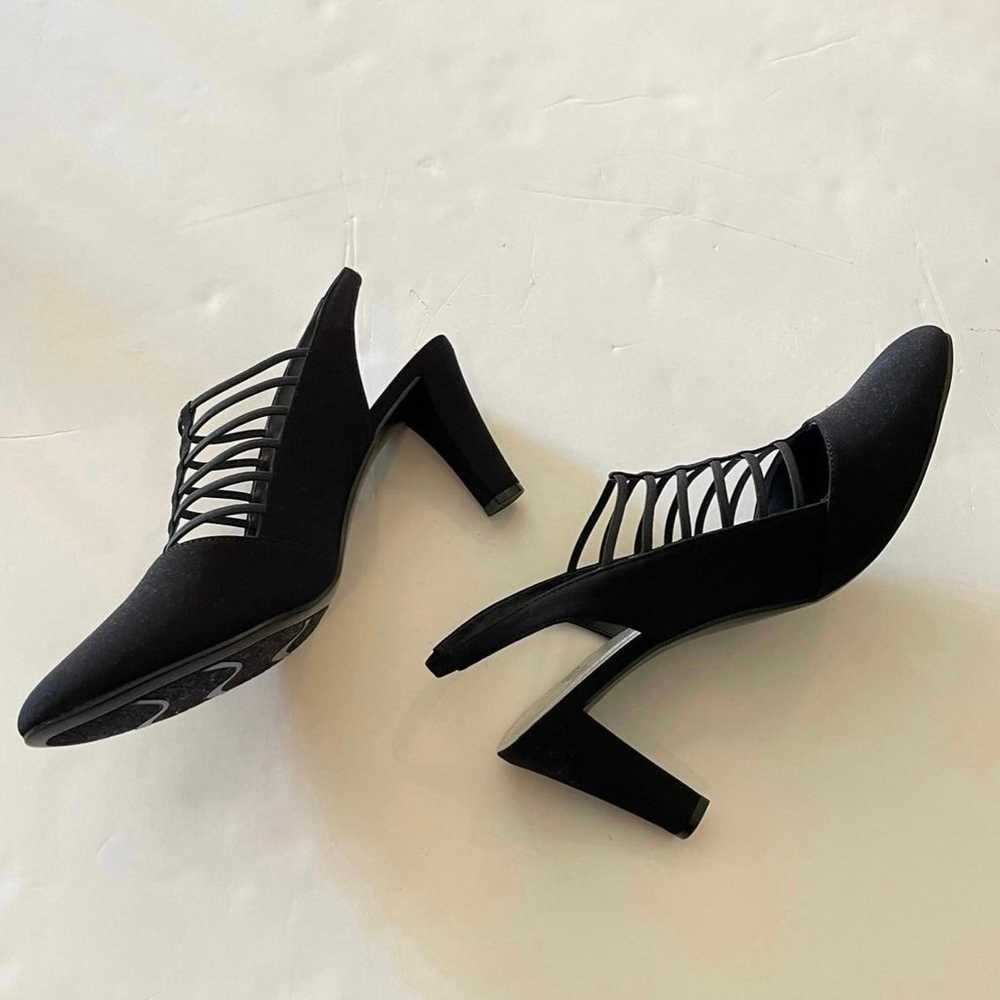 Women’s Black Strappy Elastic Heeled Textile Uppe… - image 3