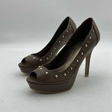 FIONI Brown Kasbah Gold Stud Peep Toe Platform Hig