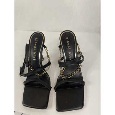 Gianni Bini Black and Gold Chain Strapped Heels Si