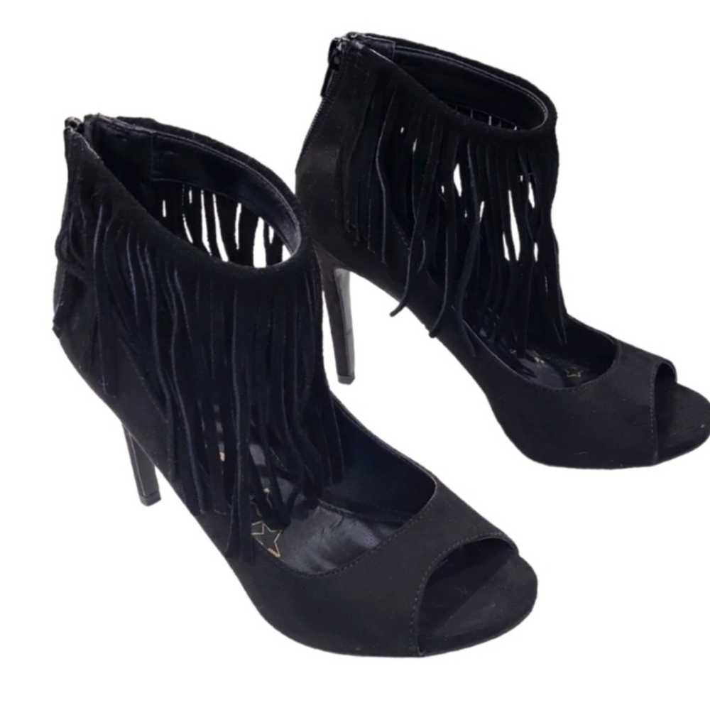 Brash Women Open Toe High Heels Black Fringes Sue… - image 1