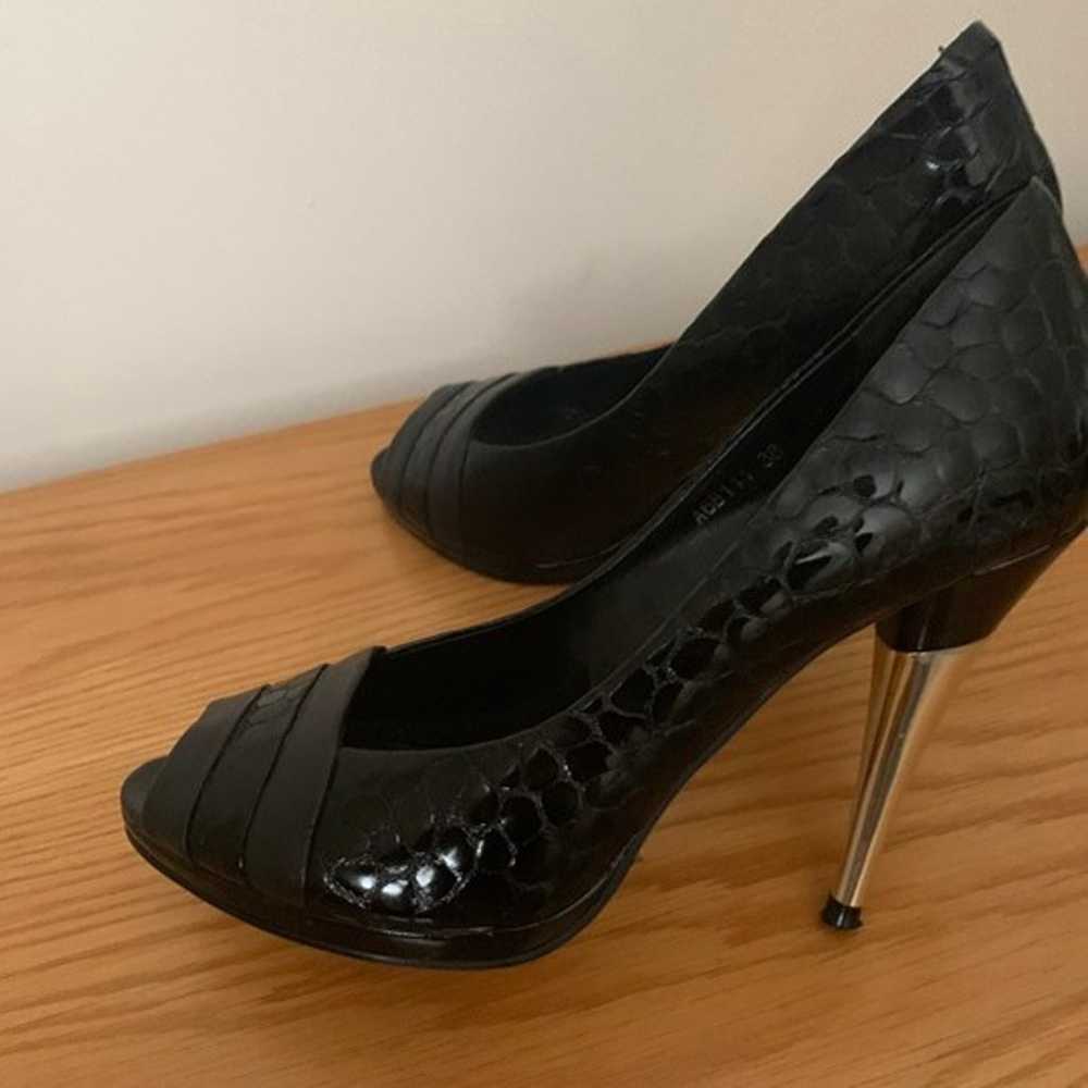 High Heels Faux Alligator Open Toe Black Shoes Wo… - image 10