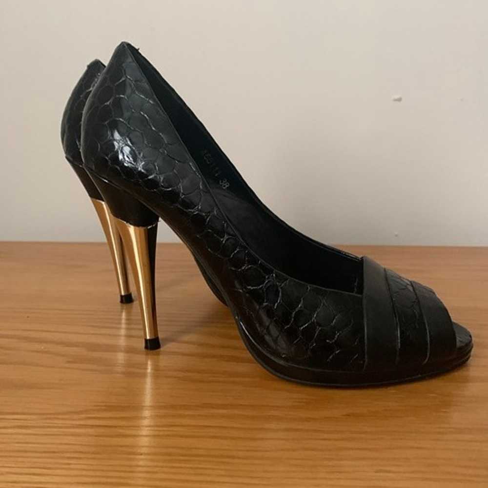 High Heels Faux Alligator Open Toe Black Shoes Wo… - image 2