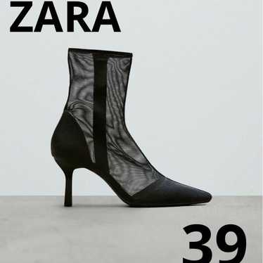 ZARA Mesh High-Heel Ankle Boots, Pin Heel, Black, 