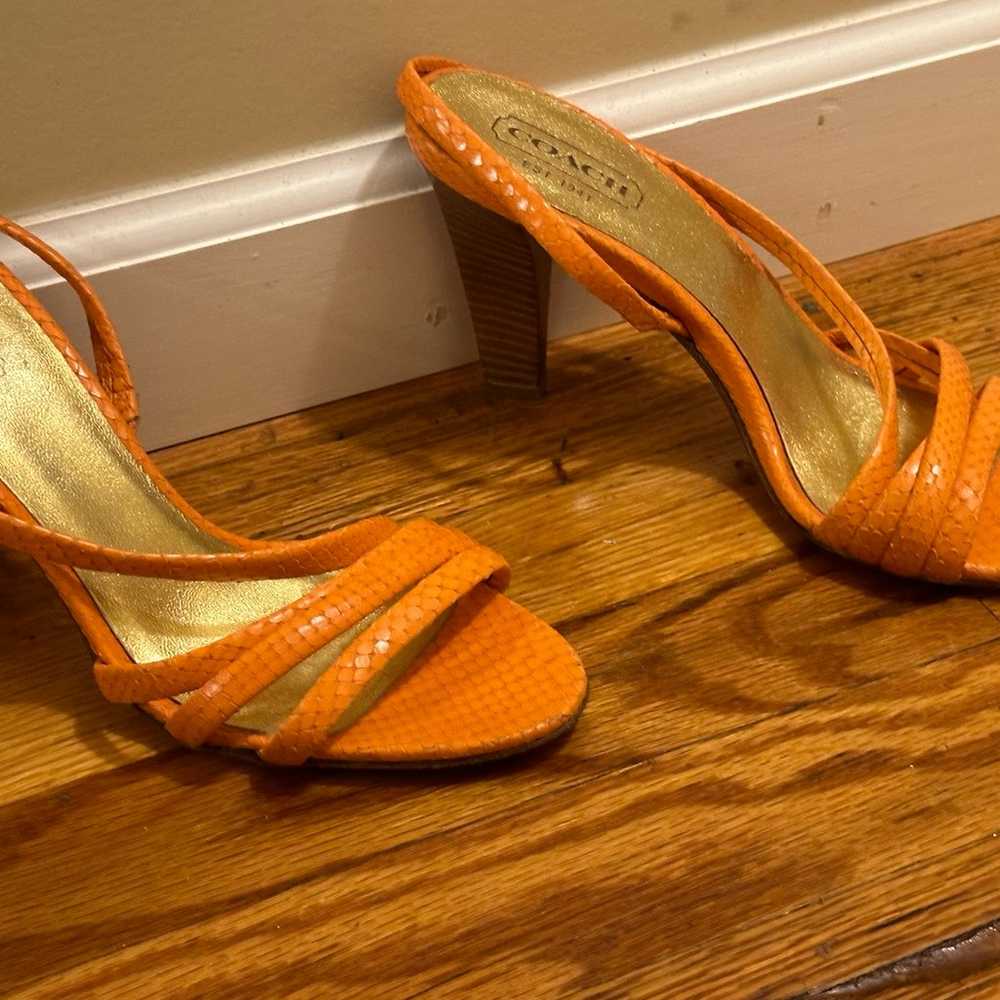 Orange heels, never worn genuine leather - image 2