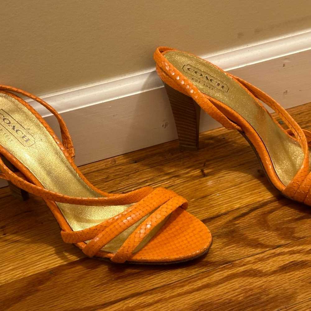 Orange heels, never worn genuine leather - image 3