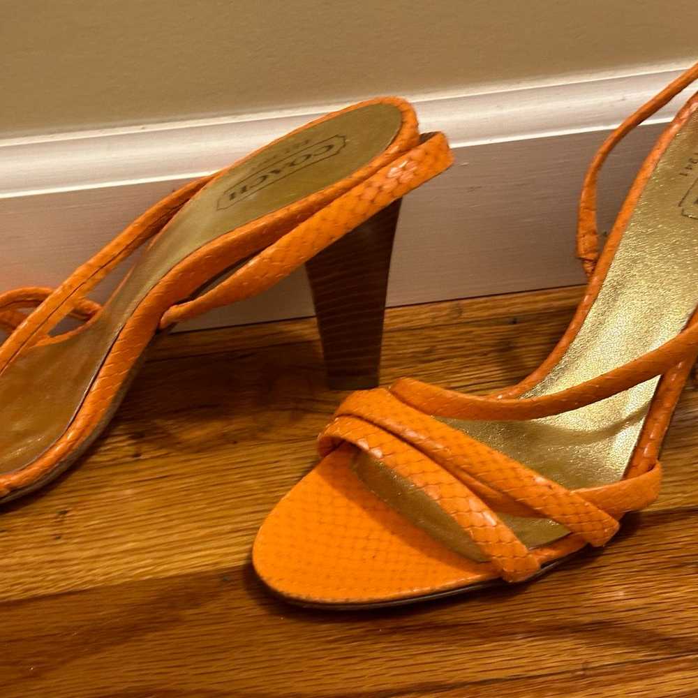 Orange heels, never worn genuine leather - image 4