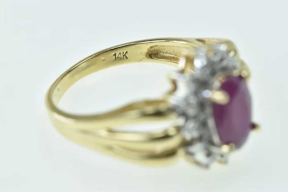 14K Oval Natural Ruby Diamond Halo Statement Ring… - image 3