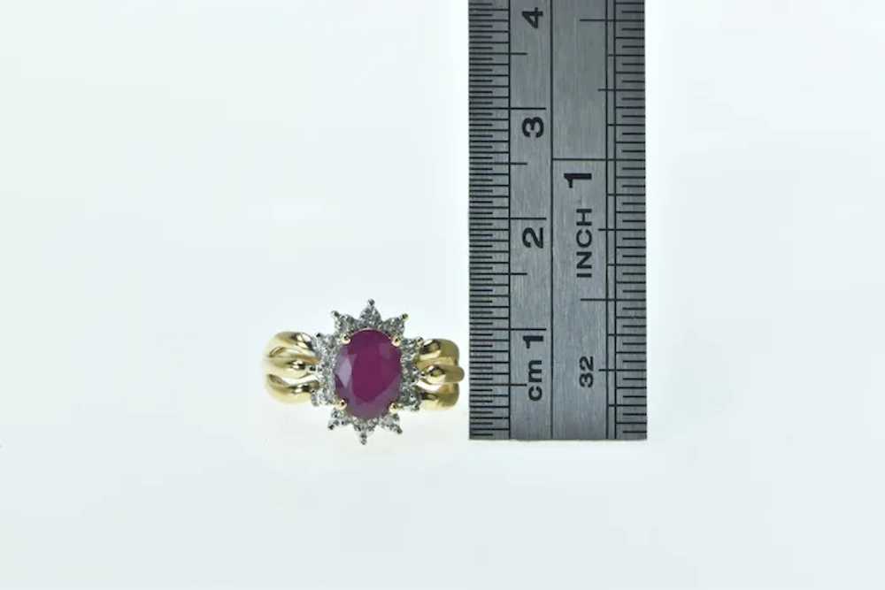 14K Oval Natural Ruby Diamond Halo Statement Ring… - image 4