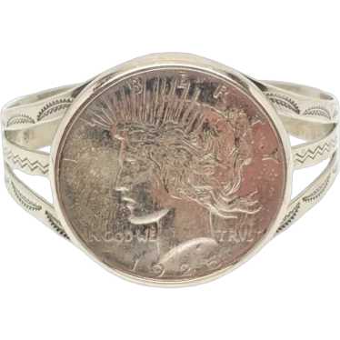 Nickel Silver Bell 1925 Silver Peace Dollar Cuff … - image 1