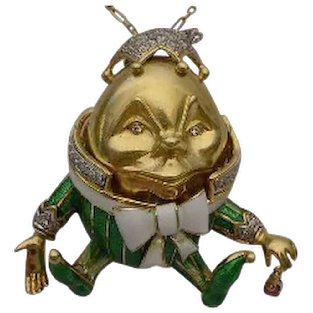 18Karat Humpty Dumpty Jeweled Enamel  Pendant - image 1