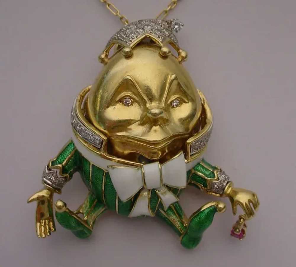 18Karat Humpty Dumpty Jeweled Enamel  Pendant - image 2