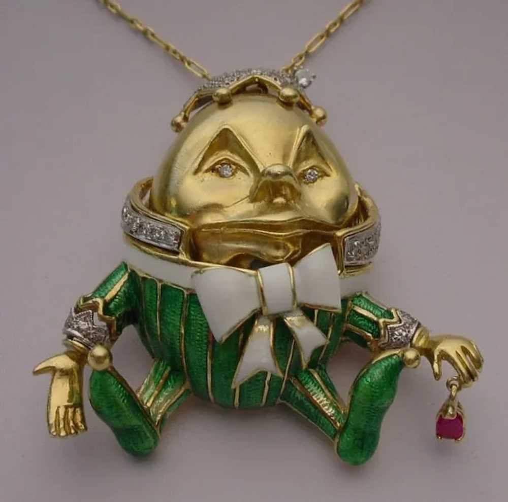 18Karat Humpty Dumpty Jeweled Enamel  Pendant - image 3