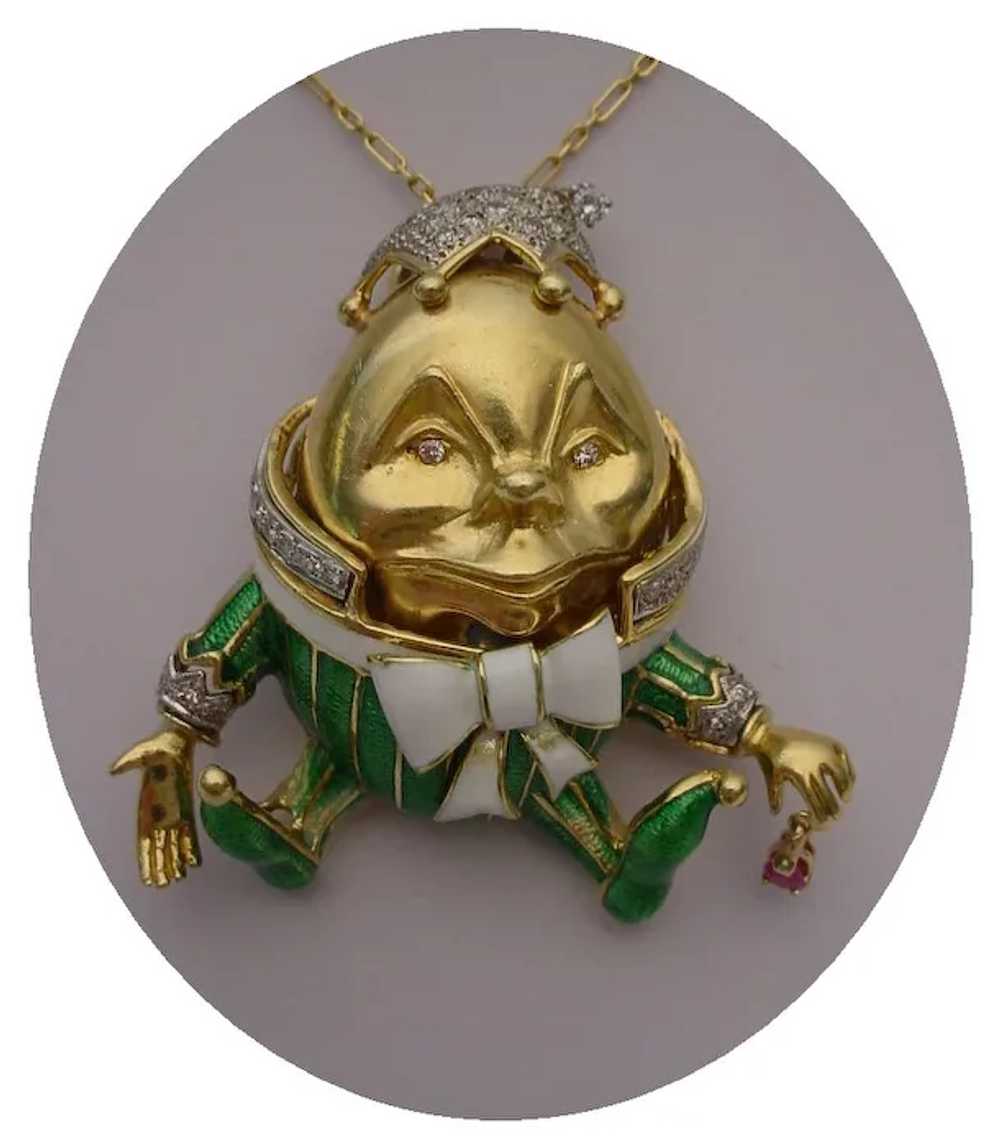 18Karat Humpty Dumpty Jeweled Enamel  Pendant - image 5