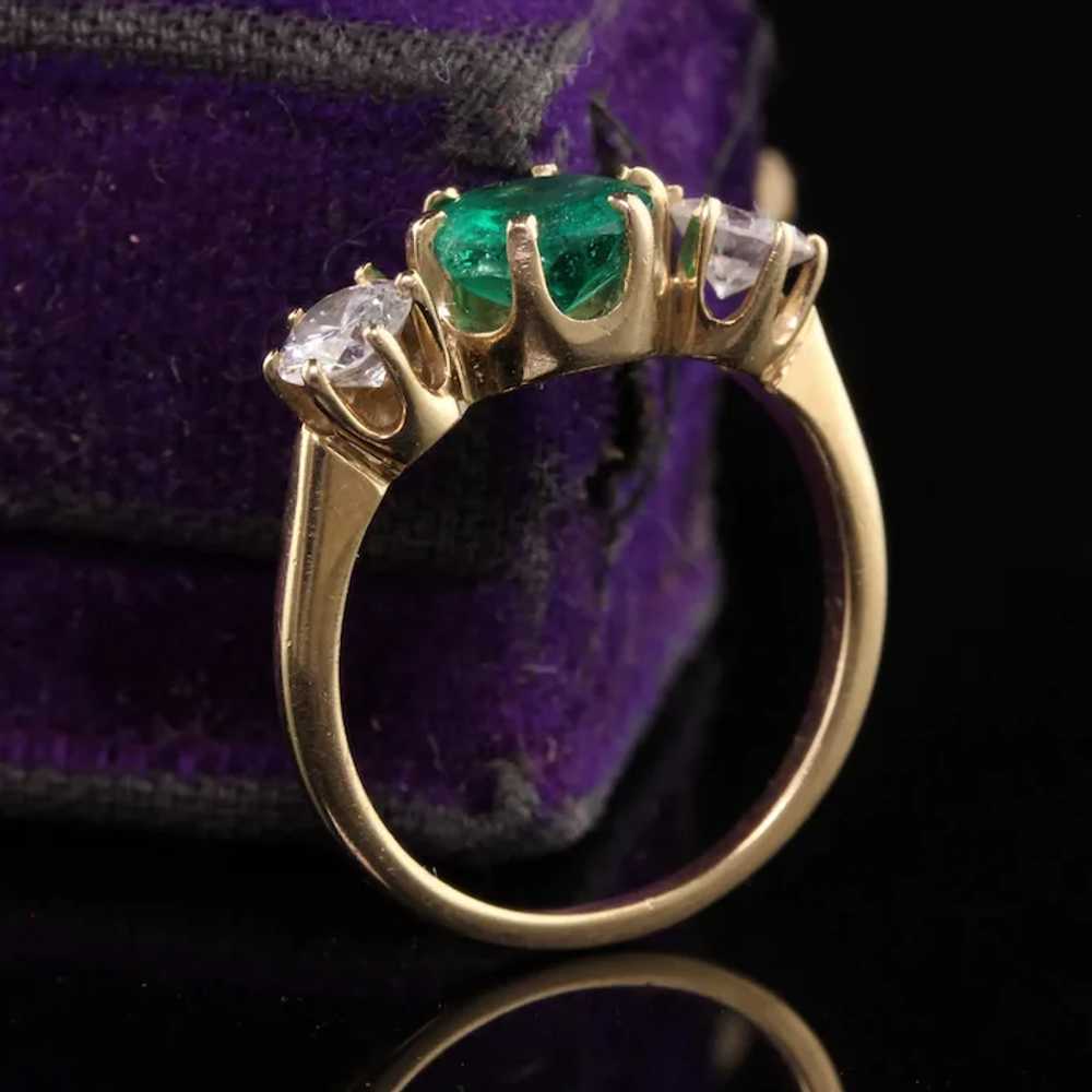 Vintage Retro 14K Yellow Gold Emerald and Diamond… - image 2