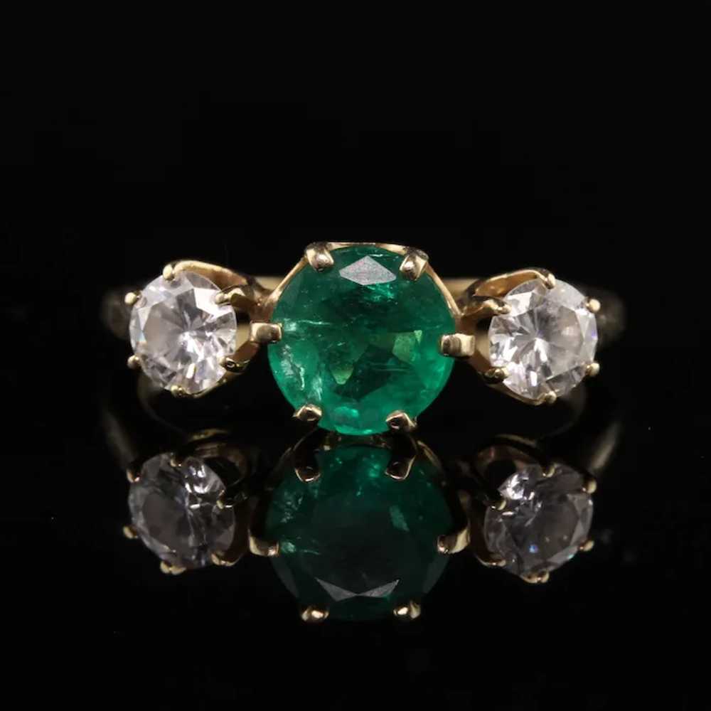 Vintage Retro 14K Yellow Gold Emerald and Diamond… - image 3