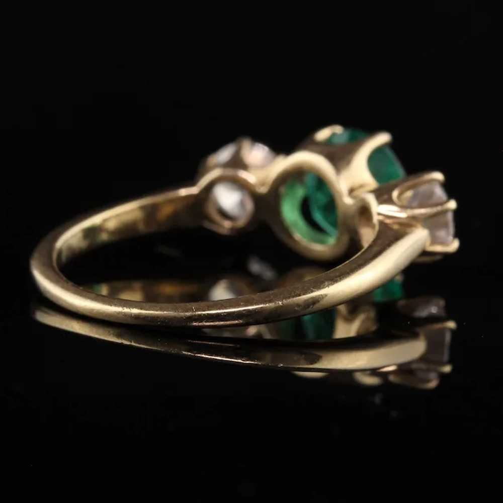 Vintage Retro 14K Yellow Gold Emerald and Diamond… - image 4