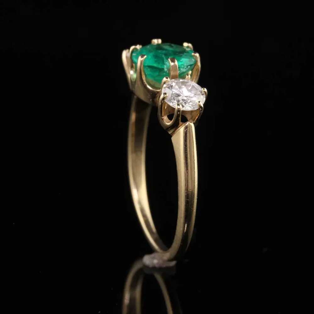 Vintage Retro 14K Yellow Gold Emerald and Diamond… - image 5