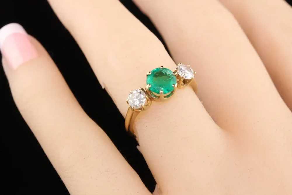 Vintage Retro 14K Yellow Gold Emerald and Diamond… - image 6