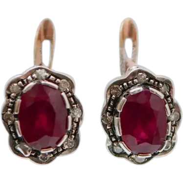 Rubies, Diamonds, 9 Kt Rose Gold, Gold Plated Sil… - image 1