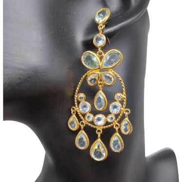 Pale Blue Crystal on Gold Plated Chandelier Earri… - image 1