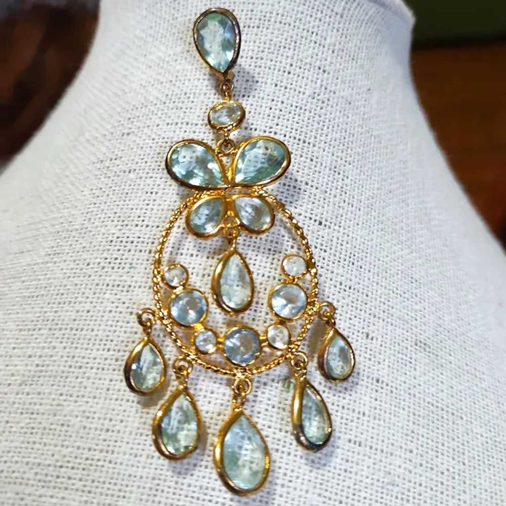 Pale Blue Crystal on Gold Plated Chandelier Earri… - image 2