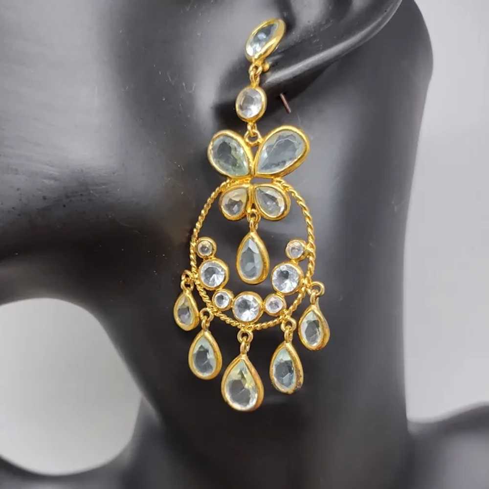 Pale Blue Crystal on Gold Plated Chandelier Earri… - image 3