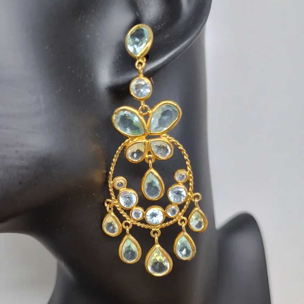 Pale Blue Crystal on Gold Plated Chandelier Earri… - image 5