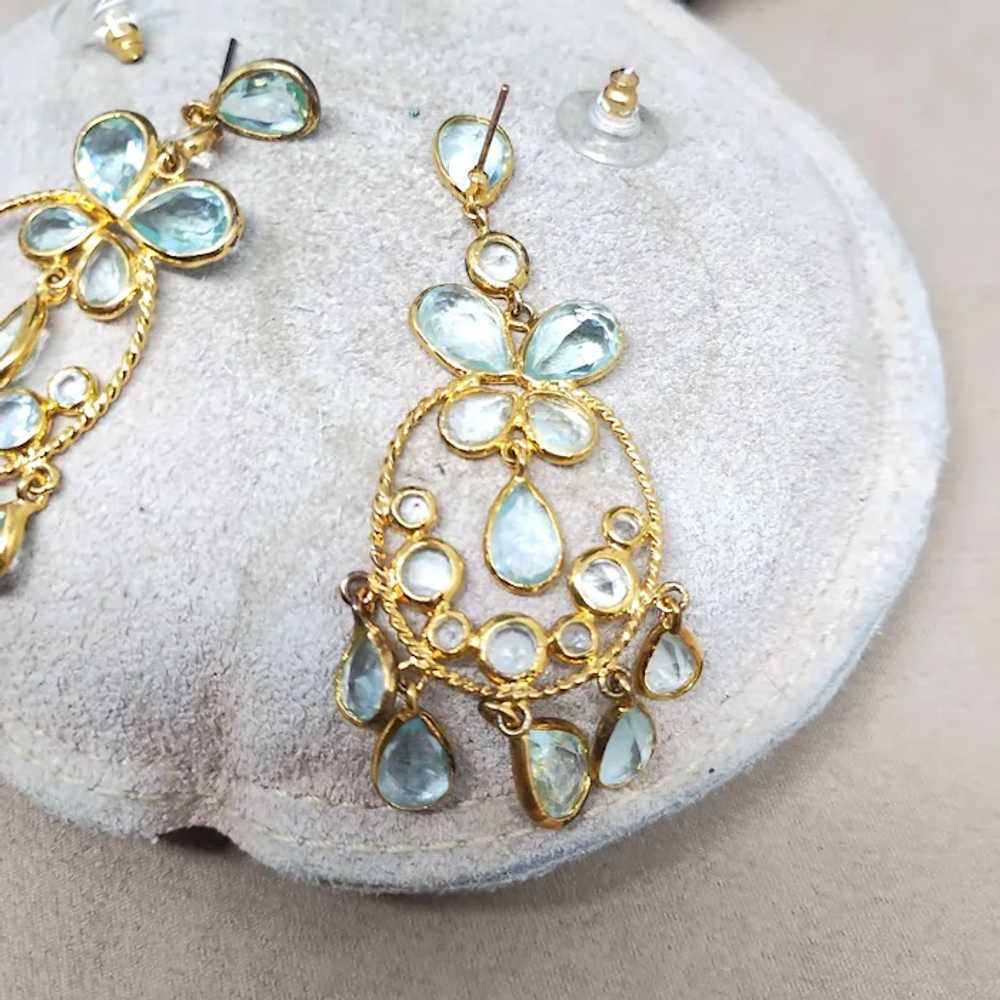 Pale Blue Crystal on Gold Plated Chandelier Earri… - image 8