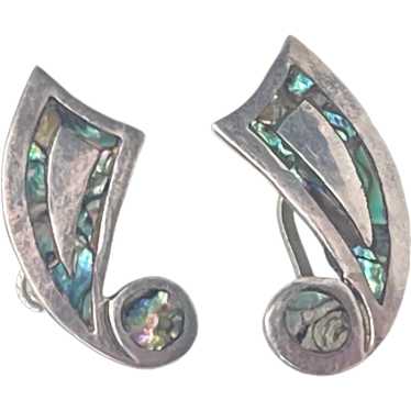 Vintage Abalone and Sterling Silver Screw Back Ear