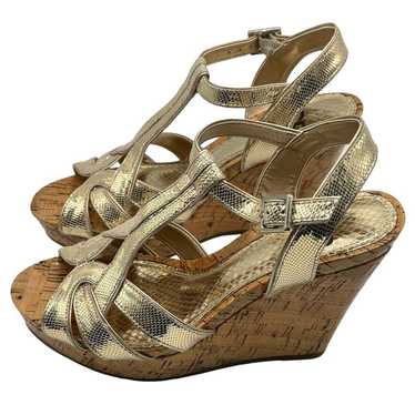 Gianni Bini Metallic Gold Cork Wedge Sandal