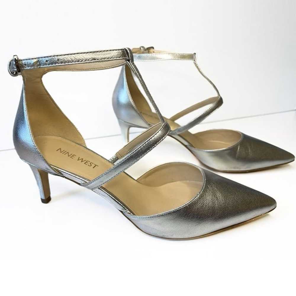 Nine West Stiletto Pumps with Ankle Strap | Silve… - image 1