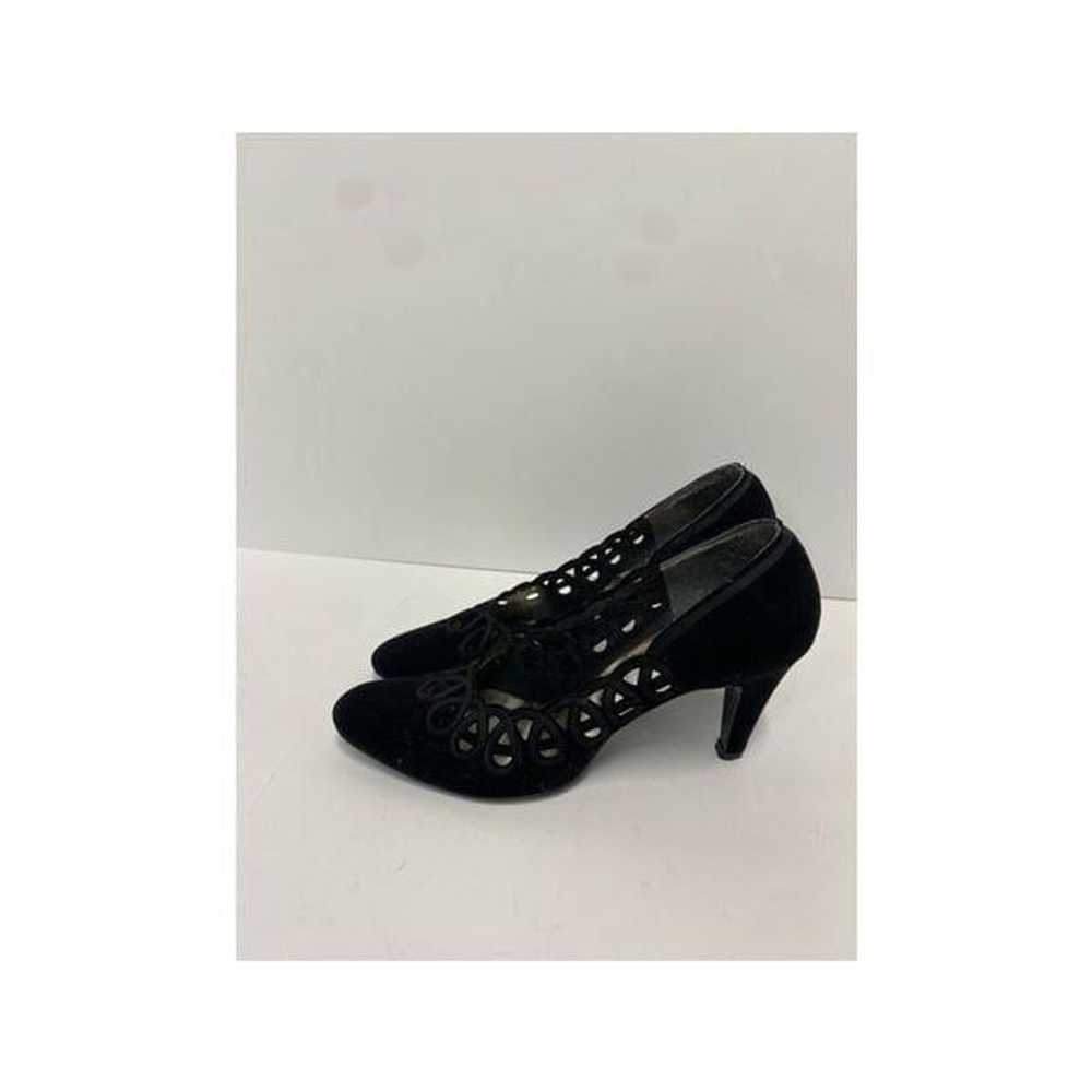 Black Leather Suede Scalloped Heel Size 7 - image 3