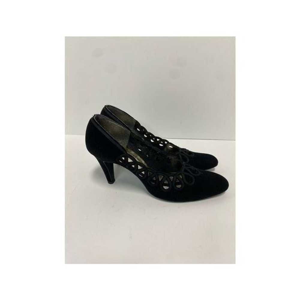 Black Leather Suede Scalloped Heel Size 7 - image 4