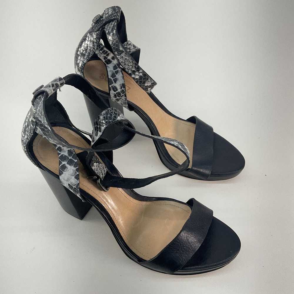 Schutz Black Gray Snake Print Leather Slingback H… - image 2