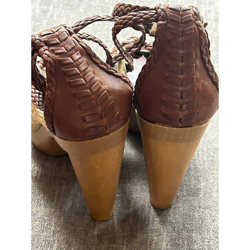 FRYE Leather Braided Platform Heels Wooden Size 8 - image 4