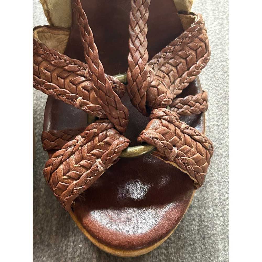 FRYE Leather Braided Platform Heels Wooden Size 8 - image 5