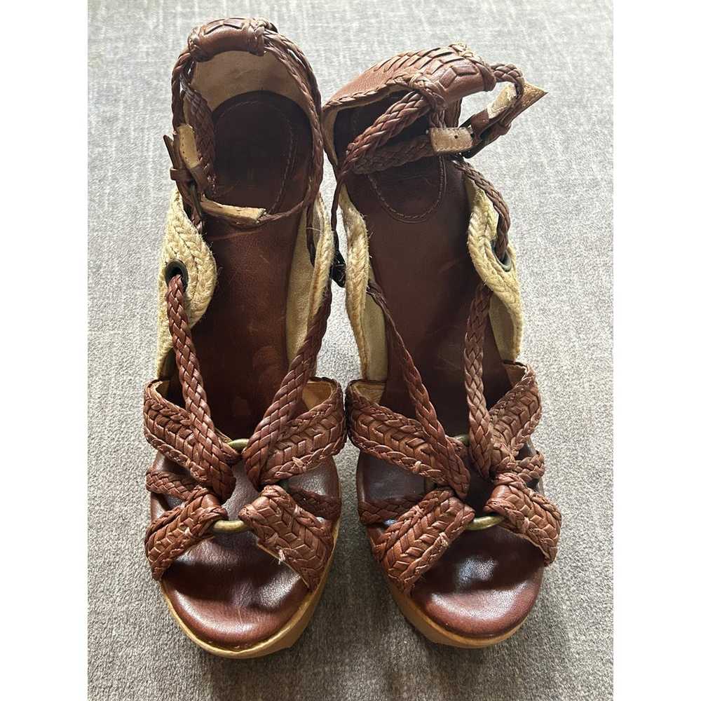 FRYE Leather Braided Platform Heels Wooden Size 8 - image 8