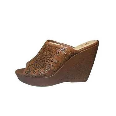 Isola wedge lazer cut cognac wedge sandals size 9… - image 1