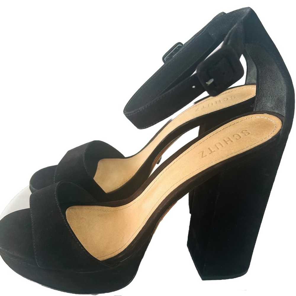 Schutz Platform Heels Size 10 Leather Sole Black … - image 3