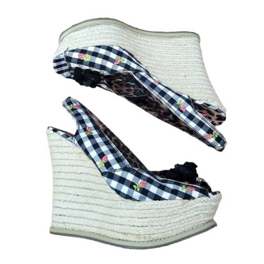 Betsy Johnson Gingham Floral Platform Wedges - image 1