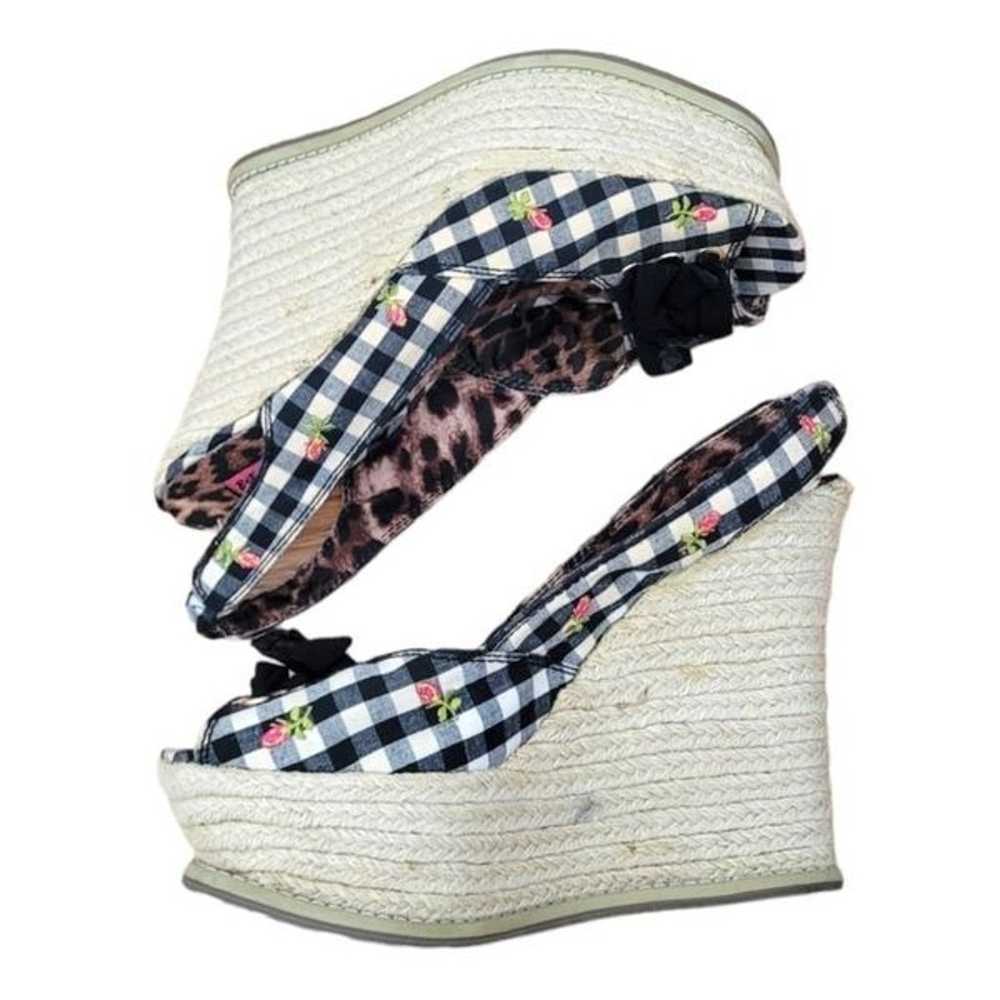 Betsy Johnson Gingham Floral Platform Wedges - image 2