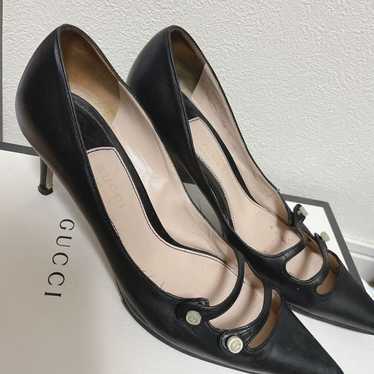 Imperfect: GUCCI Black Leather Pointed Toe Pumps … - image 1