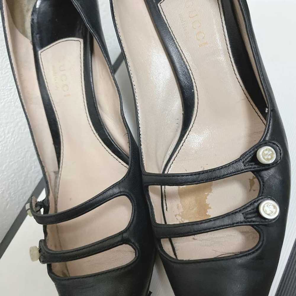 Imperfect: GUCCI Black Leather Pointed Toe Pumps … - image 3