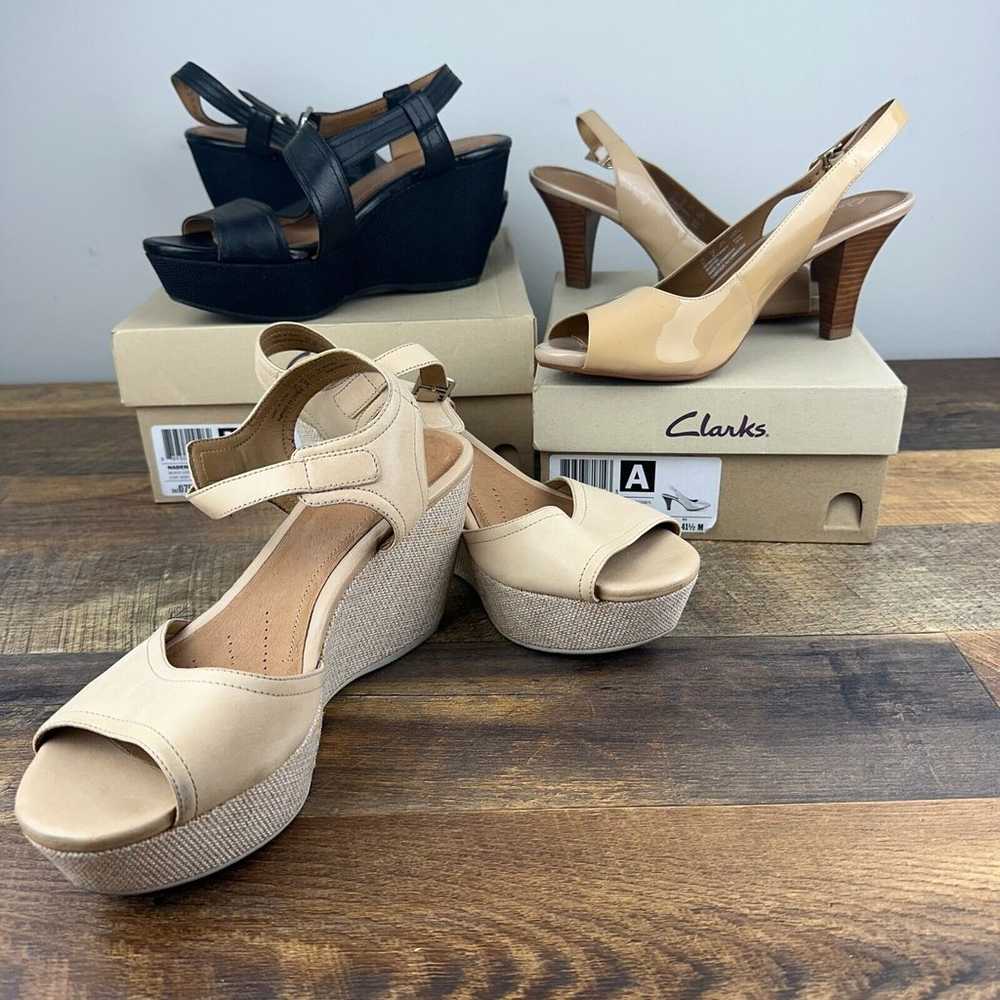 3 Pairs of Clarks Heels & Wedges Size 10 nude & b… - image 1