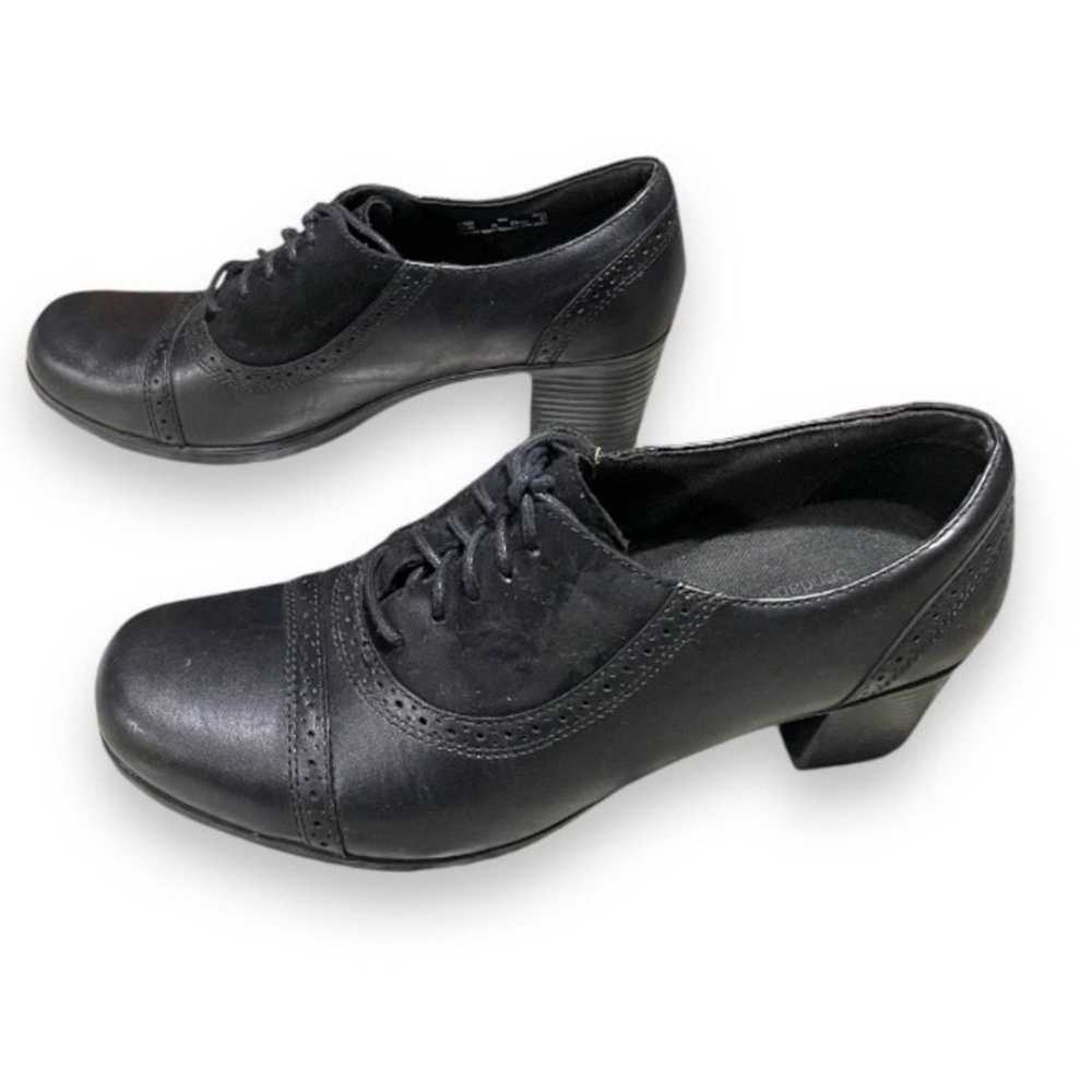 Clarks Bendables Wingtip Heels Oxfords Black Leat… - image 5