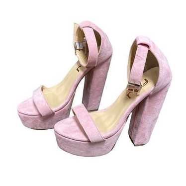 FSJ Pink Suede Platform Block Heel Size 8